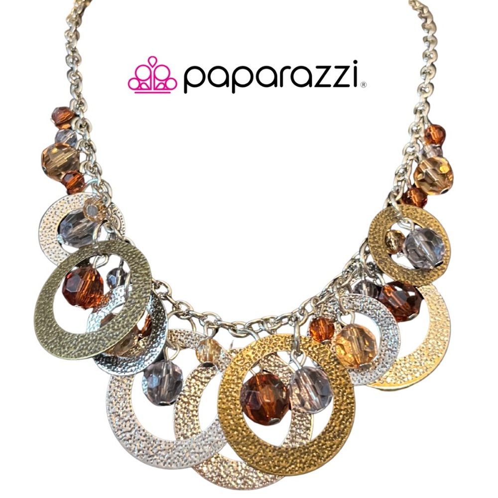 Paparazzi Gold Silver & Bronze Multi-Tone Circle and Bead Necklace w/ Earrings